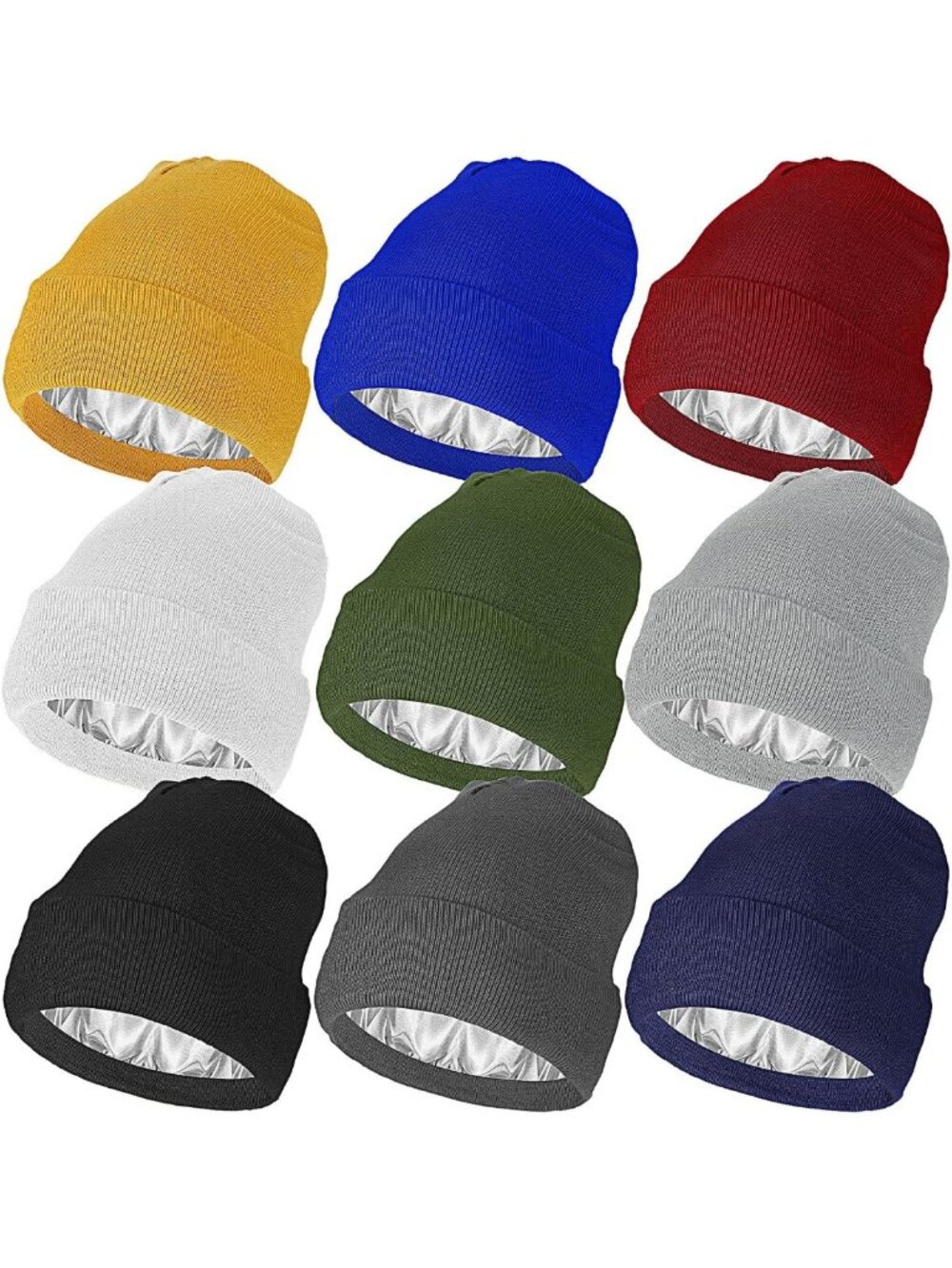Silk Lined Beanie Set for Women & Men - 9 Pcs Satin Lined Winter Hats